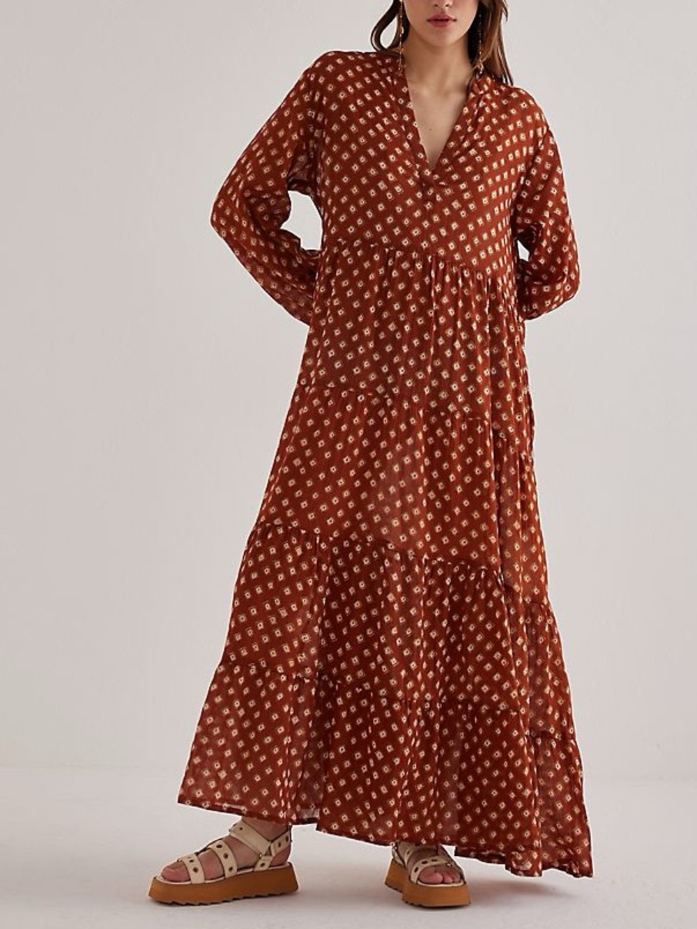 Maison Hotel Didi Tiered Oversized Bohemian Cotton Cottage Maxi Dress Size Small